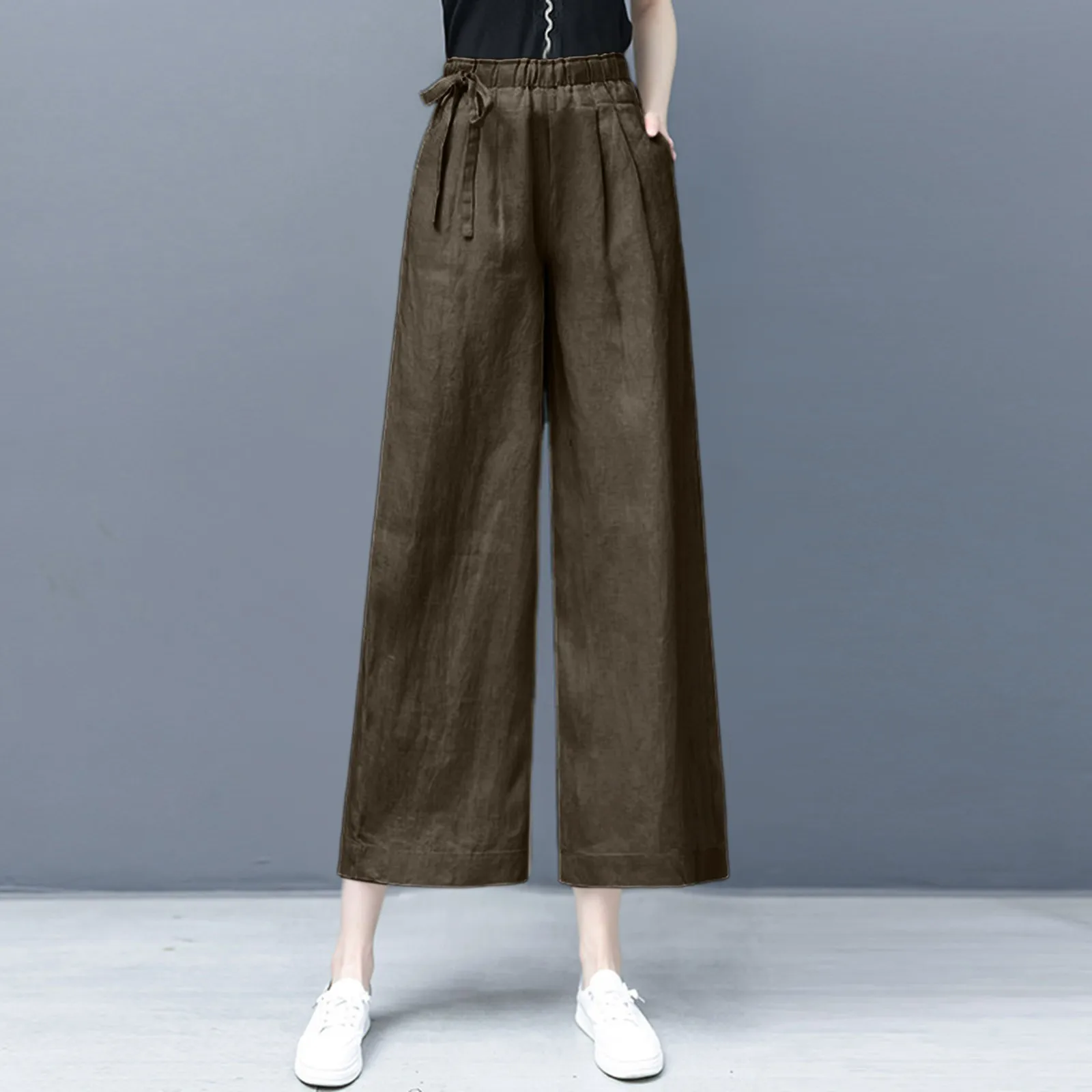 

Bow-knot Decor Lace Up 2023 Summer Long Trousers Women Pants Lace Up Floor Length Lady Pants Skirt Female Garment Trousers New