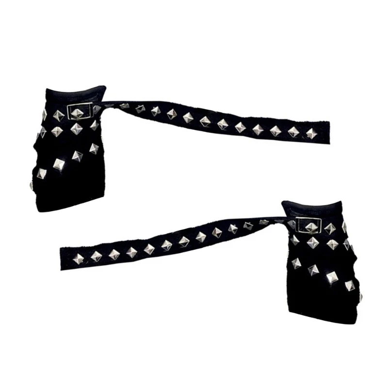 Women Punk Mittens Rivet Ribbons Streetwear Sleeves Half Finger Sleeve for Cycling and Music Festivals 1pair fingerless gloves arm sleeves