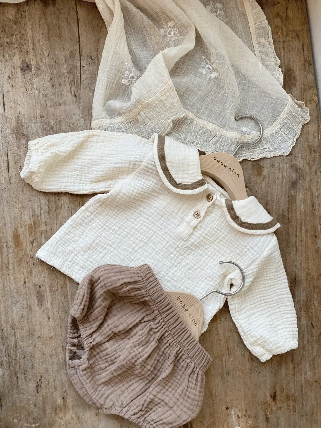 Baby Boy Girl Clothes Set Muslin Spring 0-5Y Baby Organic Cotton Lapel Navy Style Long Sleeve Tops + Shorts Newborn Sets Kids Clothes Set Two Piece Set Baby Girl Clothing Set Shorts Suit