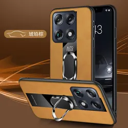 Magnetic Ring Holder PU Leather Shockproof Case with Lens Protection - Moto X70 Air Pro (Brown)