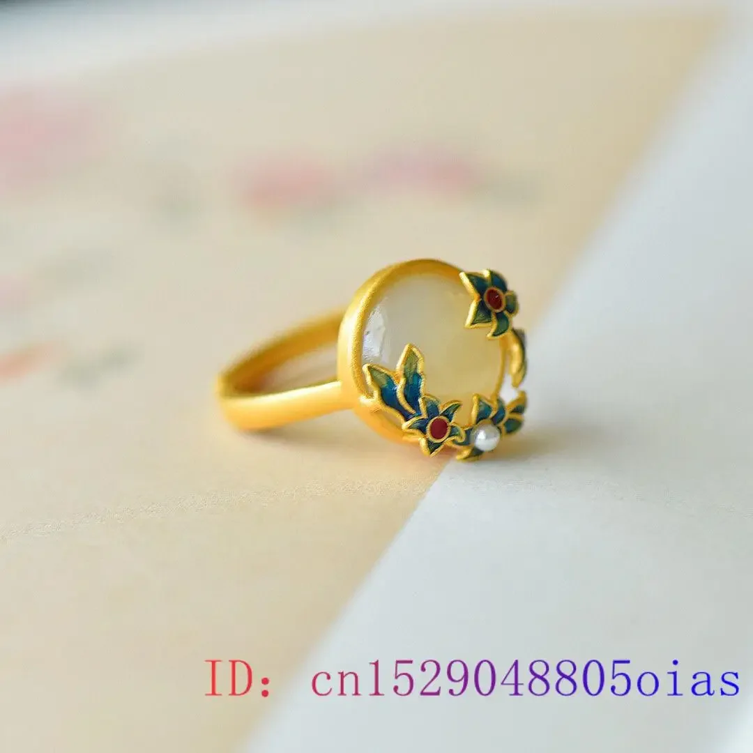 

Кольцо с белым нефритовым цветком для мужчин и женщин из серебра 925 пробы, натуральный халцедон, драгоценный камень, модный шарм, амулет, подарки, ювелирное изделие, кристалл, циркон