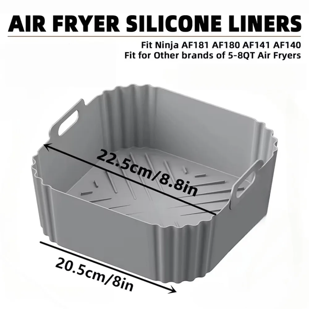 Air Fryer Liners 22.5cm Silicone Air Fryer Liners Reusable Non-Stick Basket for Ninja AF181 AF180 AF141 AF140 Compatible with 5-8QT Air Fryers