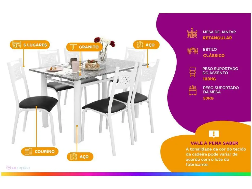 Mesa de Cozinha 6 Cadeiras Retangular 2