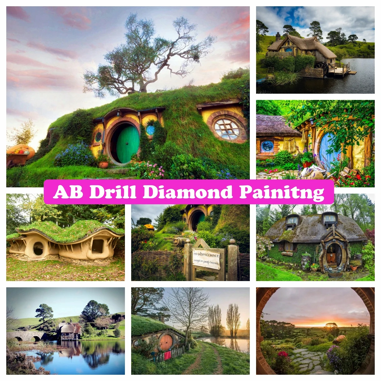 

Hobbiton Matamata New Zealand 5D DIY AB Drills Diamond Painting Cross Stitch Landscape Embroidery Picture Mosaic Bedroom Decor