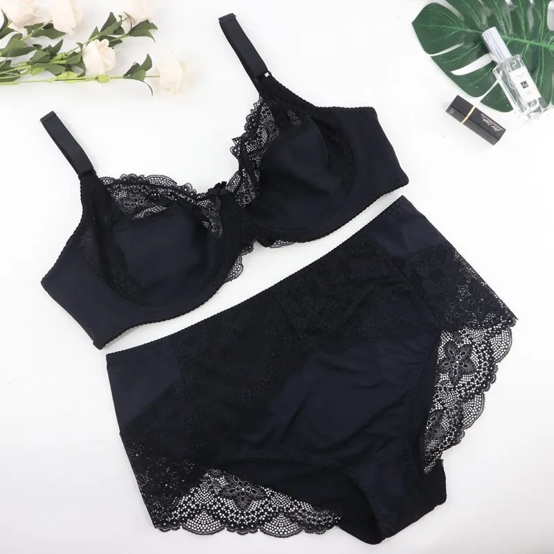 sexy bra set SoftRhyme Floral Lace Lingeries For Women Plus Size Bra Set D Cup XL 2XL 3XL 4XL 5XL 6XL Full Cup Bras And Ultra Thin Underpants ladies underwear sets Bra & Brief Sets