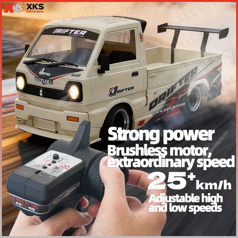 XKS WPL D14S 1/10 2435 브러시리스 모터 전동 RC 드리프트 & 클라이밍 트럭 2.4G 리모컨 LED 오프로드 장난감 소년용 선물