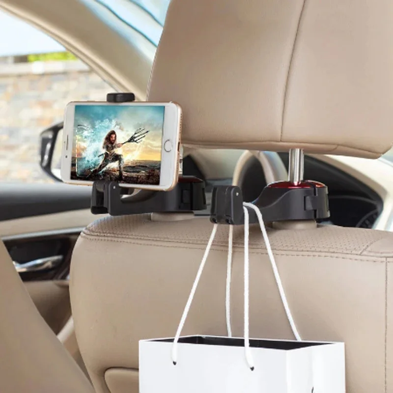 

2 in 1 Car Vehicle Back Seat Headrest Hook Mobile Phone Holder Portable Tools Seat Back Hanger Hook for Bag Purse Cloth Grocery