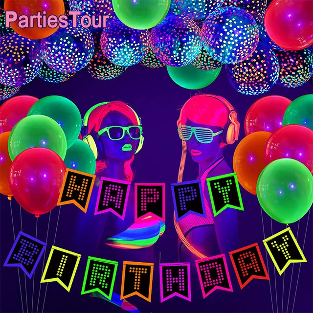 57 Pcs Let Glow Neon Party Supplies Including Glow in the Dark Decoration  Let's Glow Backdrop Banner, Garlands, Tablecloth, Luminous Helium Latex
