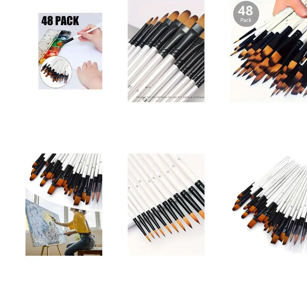 48Pcs 나무 손잡이 그림 브러시 예술가 초보자를위한 부드러운 나일론 Bristles 페인트 브러시 오일 수채화 아크릴 그림 D2RC