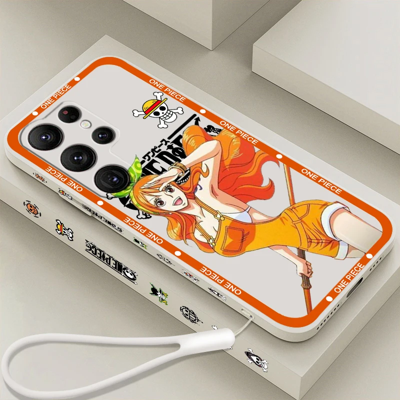 

One P-Piece Nami Cartoon Art Liquid Left Rope For Samsung Galaxy S23 S22 S21 S20 FE S10 Ultra Plus Lite 5G Cover Back