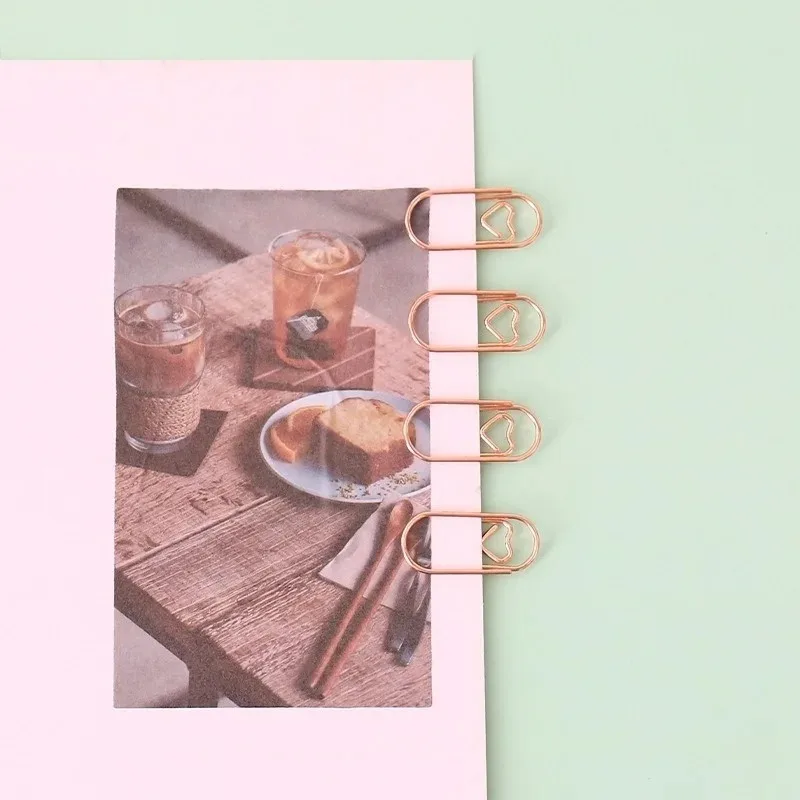 50개/봉투 20mm 미니 하트 모양 종이 클립 북마크 학생용 학교 사무용품 문구 패치워크 클립