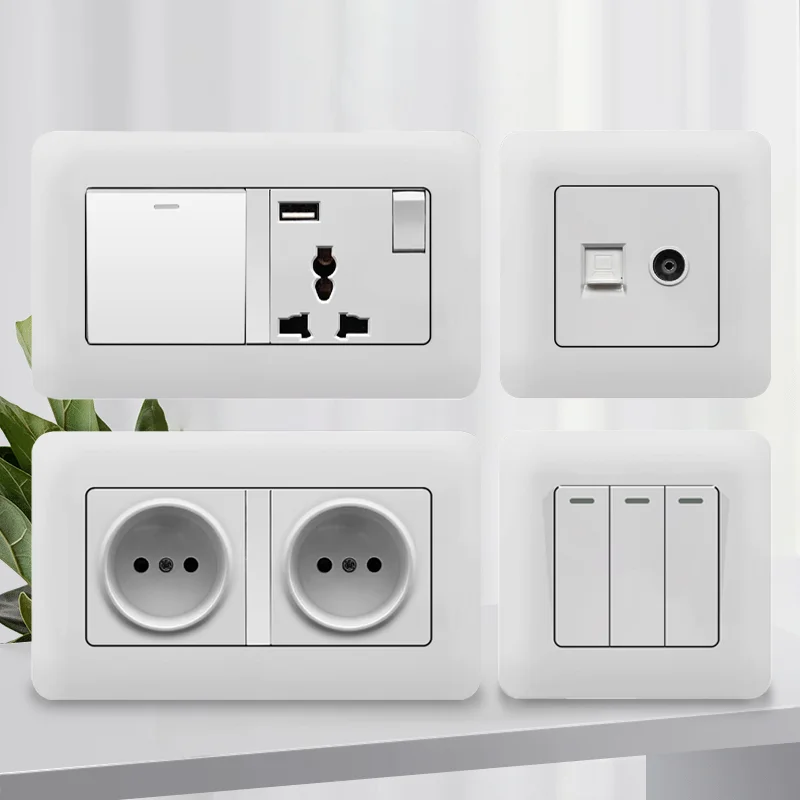 เต้ารับสวิตช์ติดผนังสีขาวรัสเซีย EU พร้อมแผงสวิทช์พร้อมช่องเสียบปลั๊กไฟแบบ USB และ Type C สำหรับการปรับปรุงบ้าน 1