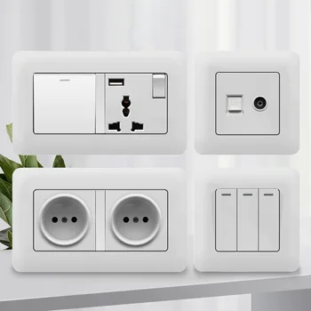 เต้ารับสวิตช์ติดผนังสีขาวรัสเซีย EU พร้อมแผงสวิทช์พร้อมช่องเสียบปลั๊กไฟแบบ USB และ Type C สำหรับการปรับปรุงบ้าน 1