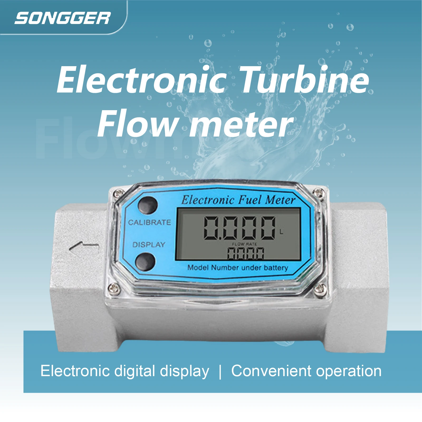 Electronic Turbine Flowmeter Digital Fuel Diesel Water Liquid Inline Pipe Flow Meter with LCD Display