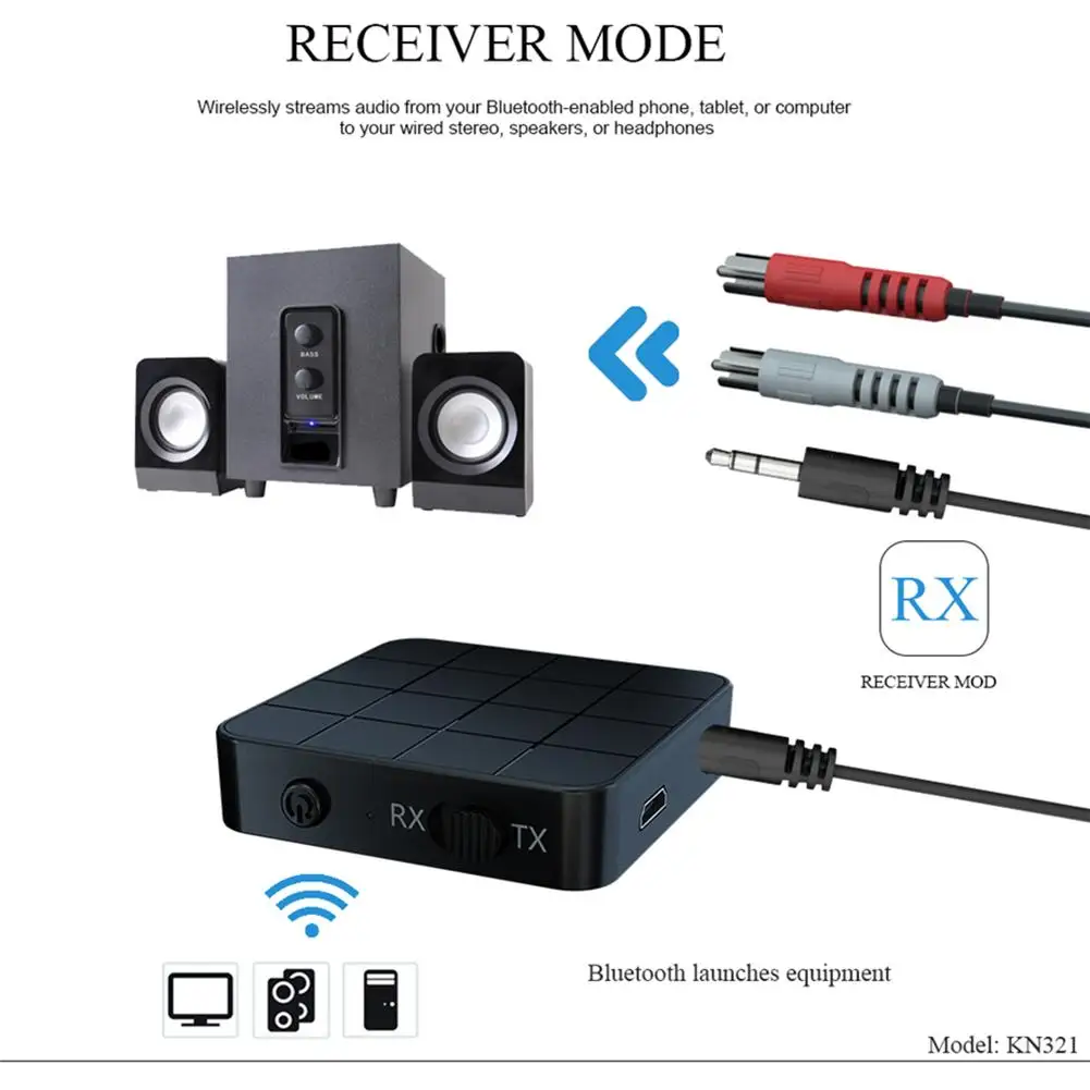 TV Computer Adapter 2 in 1 high Compatibility Audio Transmitter and Receiver one Key Switch KN321 Wireless Bluetooth 5.0 Audio Transmitter Receiver 