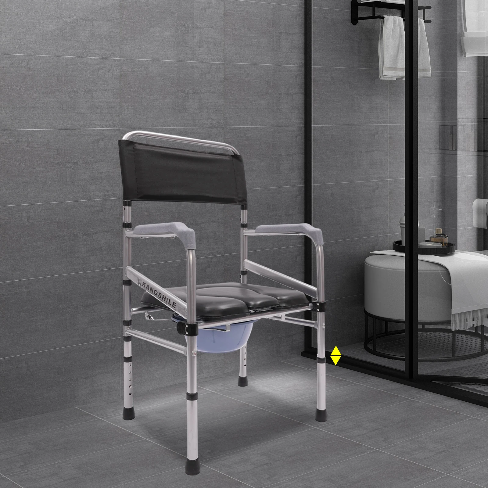 Folding Shower Chair Adjustable Height Bath Safety Toilet Seat with Commode for Patient Transfer Disabled Seniors Aid 385.81lbs 3