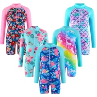 Baby Spring Summer Clothes 2024 New Girls' Swimsuit Zipper Long Sleeved Jumpsuits Swimsuit Floral Print Girls Summer Beachwear 1