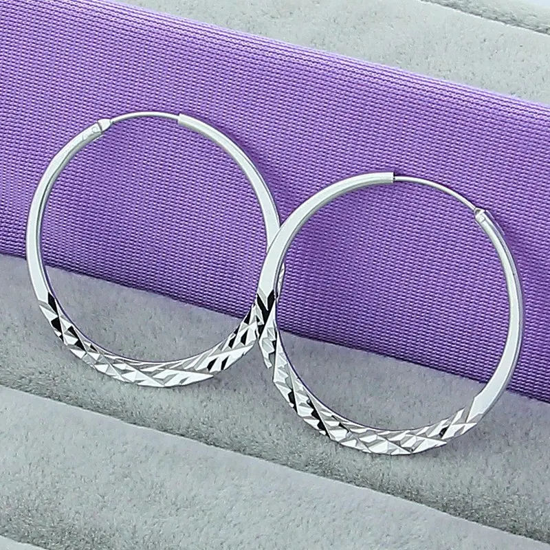 

wholesale Fine 925 Silver 5cm Round Circle Hoop Earrings For Women Bohemia Wedding Engagement Party Jewelry