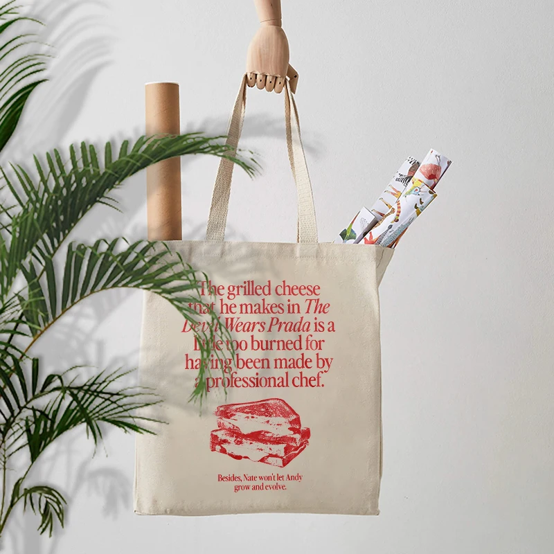 The Grilled Cheese From The Devil Wears pattern Tote Bag Canvas Shoulder Bag For Travel Commute Women's Reusable
