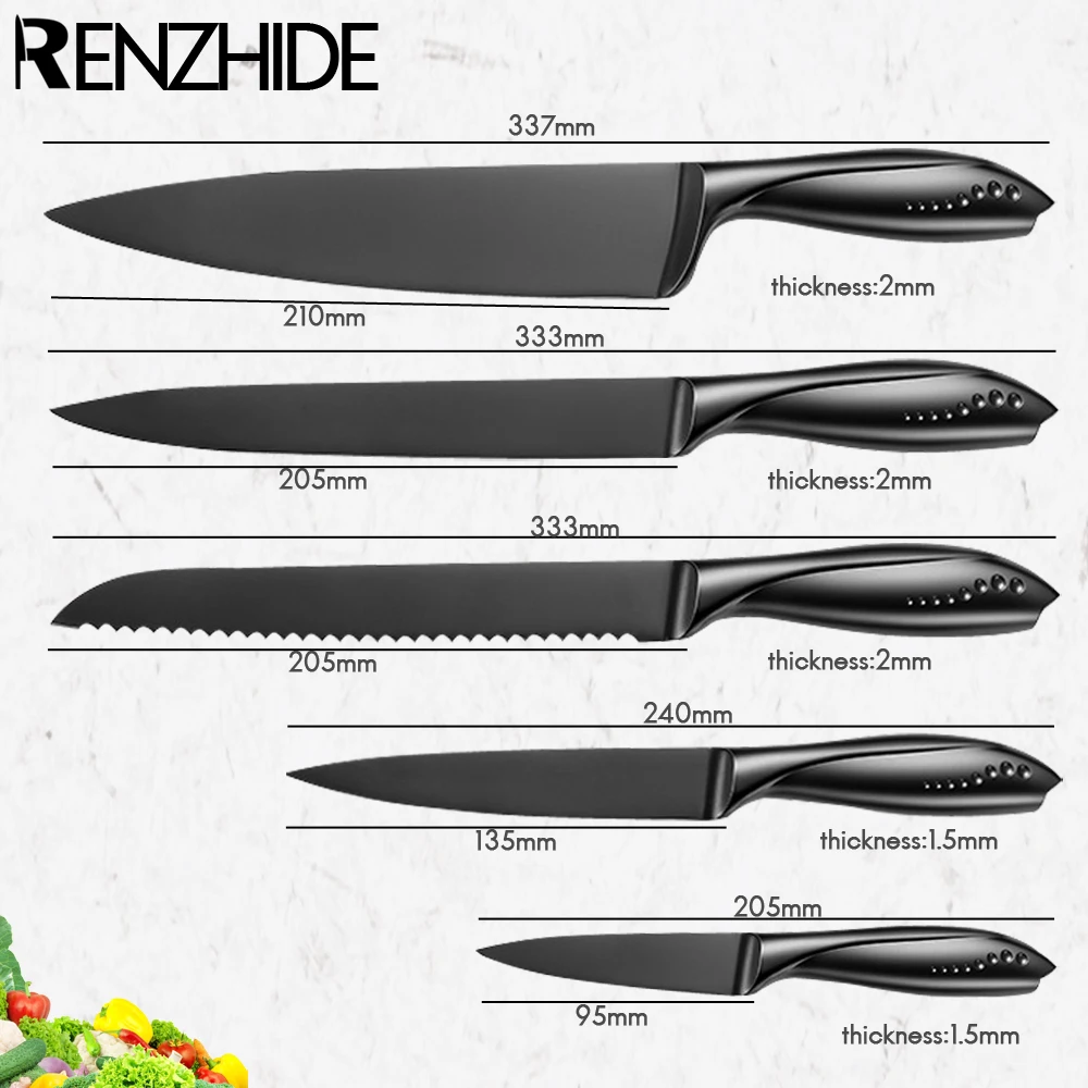 RZD שף מטבח בישול סכיני סט נגד חלודה להב 8 אינץ אפיית לחם חיתוך בשר 5 &#39;&#39;שירות 3.5&#39;&#39; קילוף פירות סכין image_1