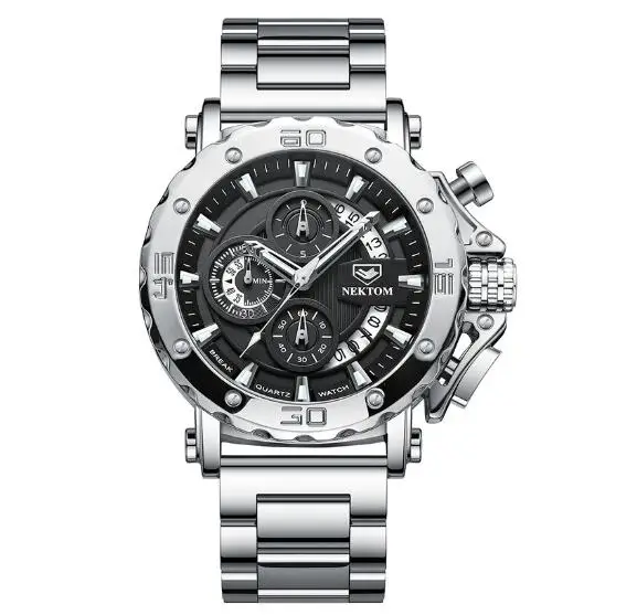 NEKTOM Watches for Men Luxury Calendar Quartz Sport Men Waterproof Watches Steel Case Male Date Wrist watch reloj hombre 
