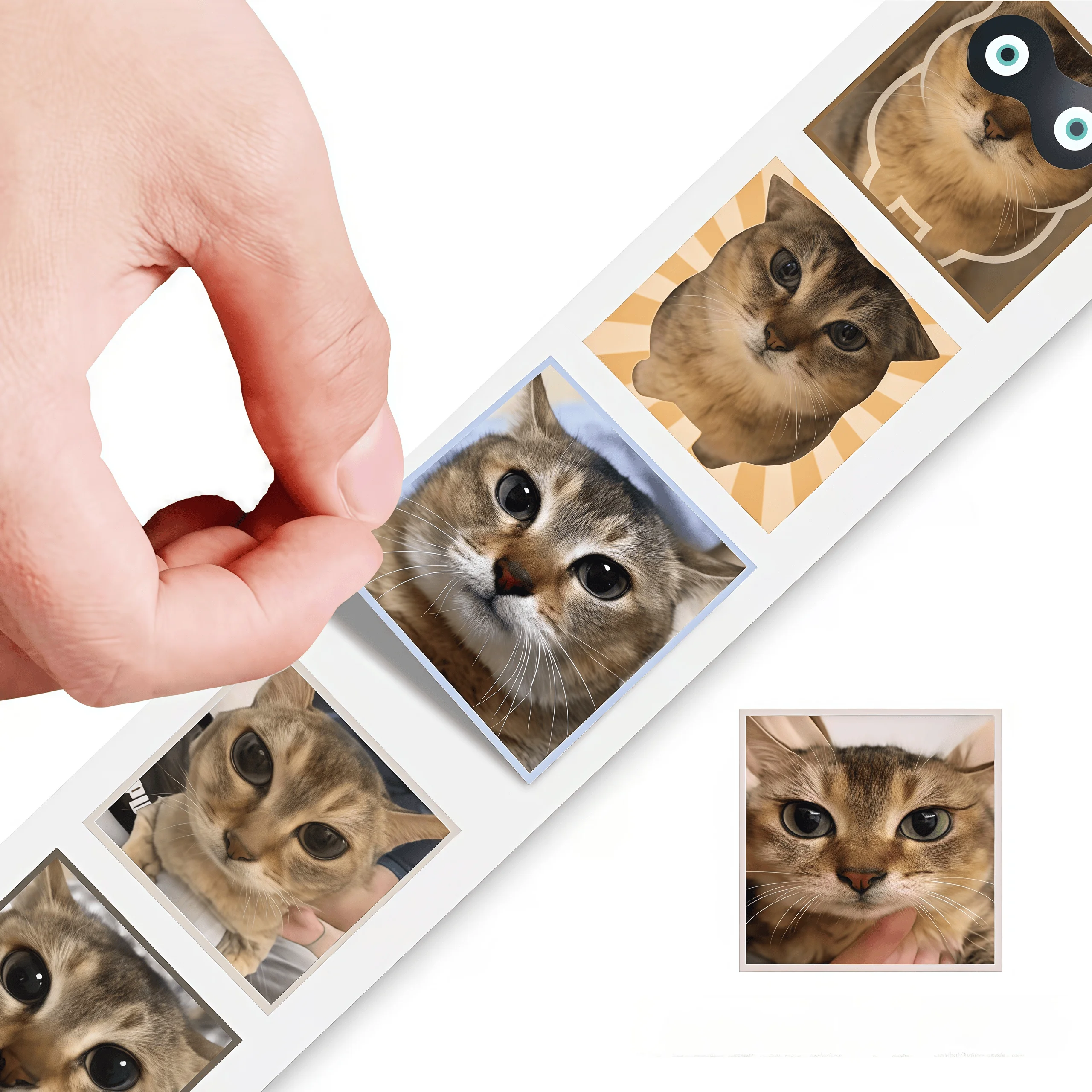 500Pcs Meimei Meme Cat Face Roll Stickers, Cute Realistic Kitten Expression Self-adhesive Labels for Journal Packaging DIY Decor