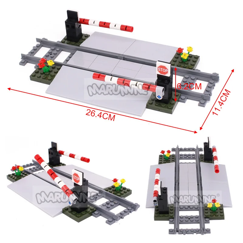 Marumine Bricks MOC Train Crossing Railroad Aisel Model Set Sliding Bar with 53401 Straight Tracks City View Building Blocks Toy 4