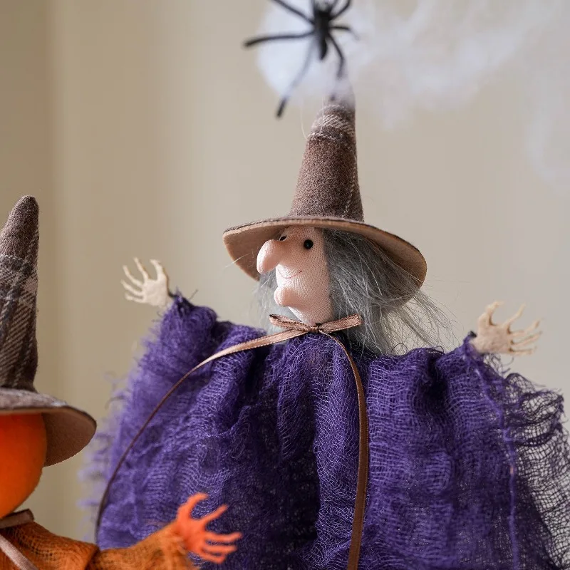 1PC New Halloween Decoration Mesh Pumpkin Spooky Witch Doll Pendant Haunted House Party Props Hanging Decoration
