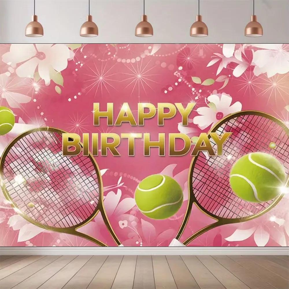 Hintergrund für Geburtstagsparty mit Tennismotiv, leuchtend grüner Tennis- und Schläger-Hintergrund, Geschenkartikel für Kinder, Fotostudio – Detail 10
