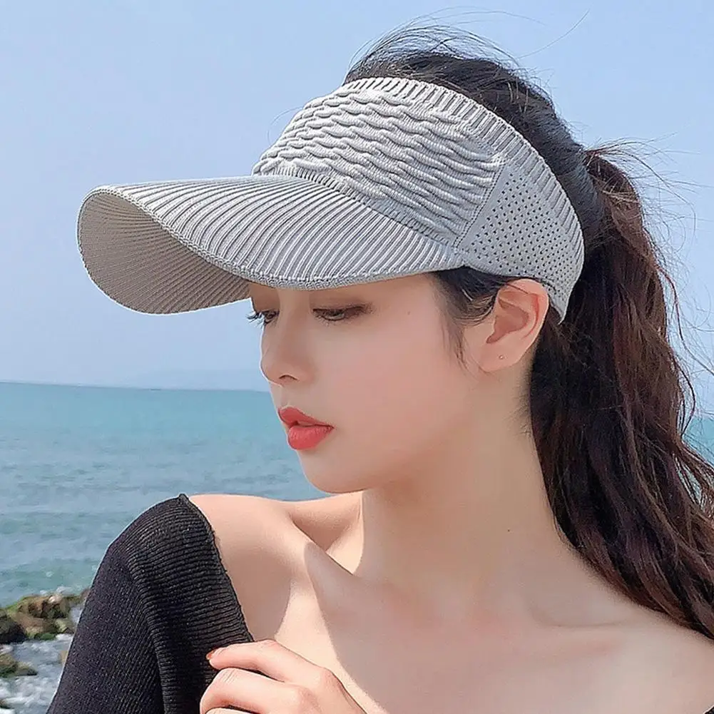 2023 Fashion Folds Women Empty Top Hat Summer Solid Sports Hat Outdoor Large Color Elastic Brim Sunshade Sunscreen Cap Fabr I6L4