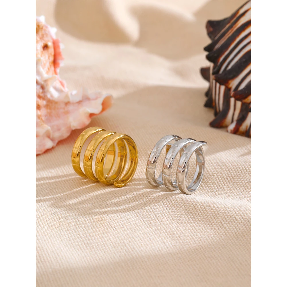 Yhpup Stainless Steel Layered Finger Ring for Women