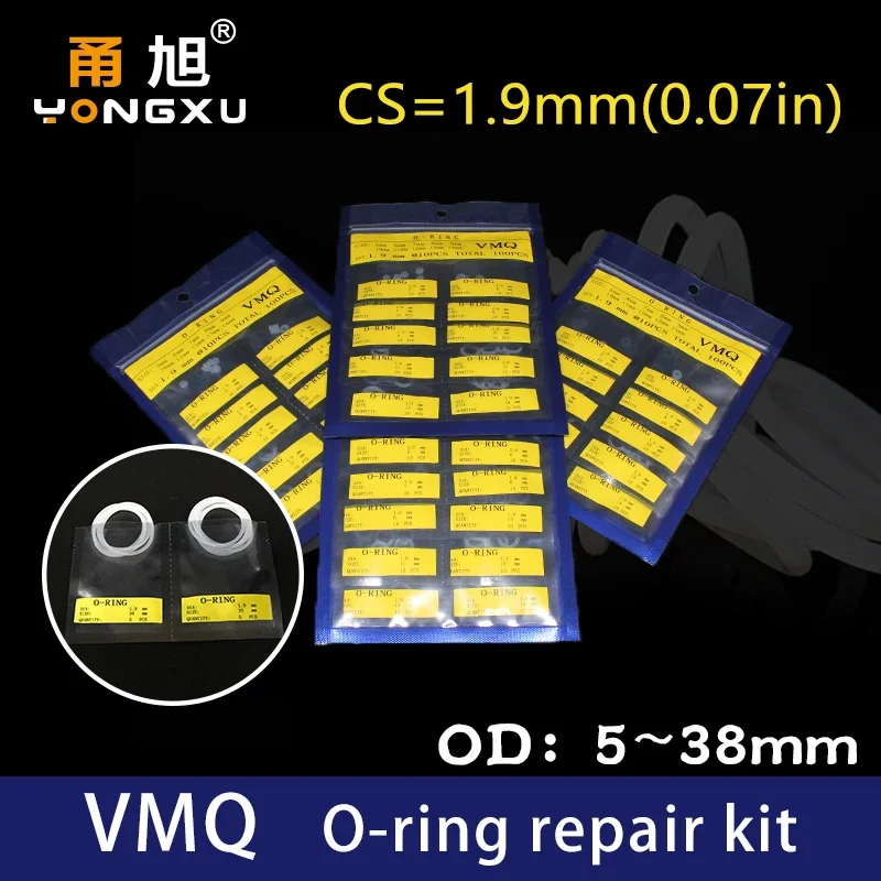 

Thickness CS1.9mm White Silicon Rubber O-ring Silicone/VMQ multiple size repair kit combination O ring Seal Ring Gasket Washer