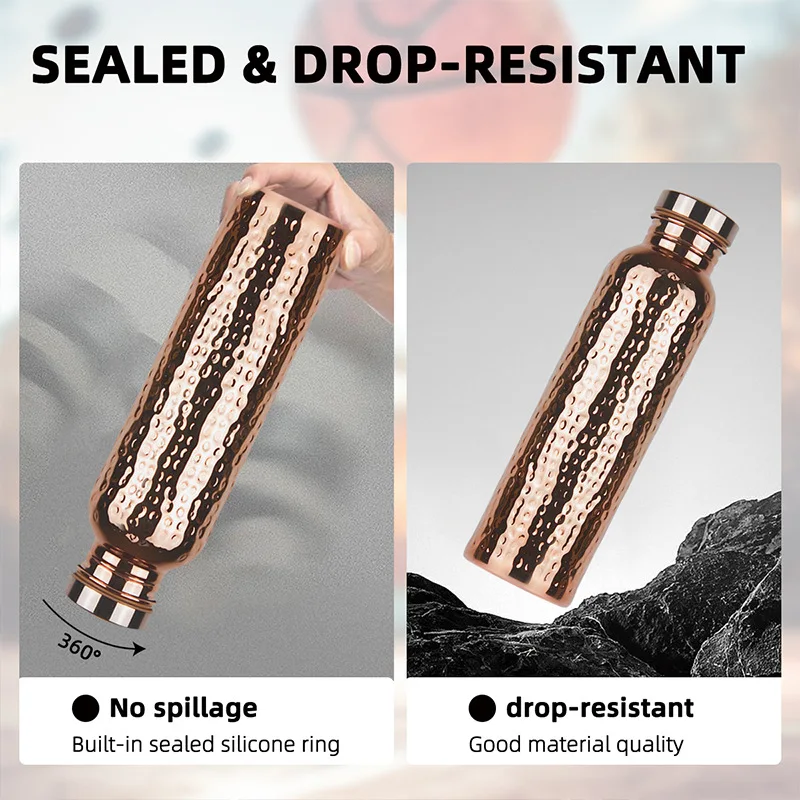 800ML Stainless Steel Electroplated Copper Water Bottle One-Click Open Lid Hammer Pattern Bottle Sports Water Bottle