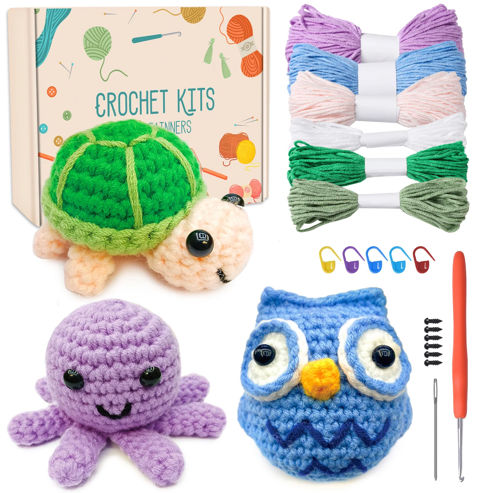 Sytle-Carry Beginner Crochet Kit, Crochet Kits for Kids and Adults, 3 Pcs  Crochet Animal Kit for Kids Beginners 