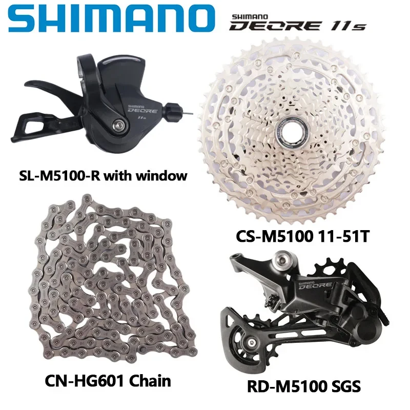 SHIMANO DEORE M5100 M5120 11 단 속도 그룹 세트, MTB 산악 자전거 시프터, 리어 디어일러, 42T 51T 카세트 체인, 자전거 11V 부품 
