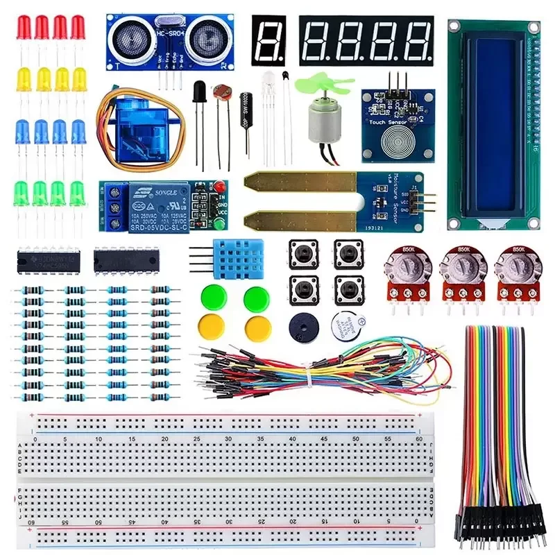 Iniciante Kit para Arduino 33 Sensores Módulos Dht11 Rgb Led Resistor Breadboard Button Display 9g Servo 24 Lições para Starter p