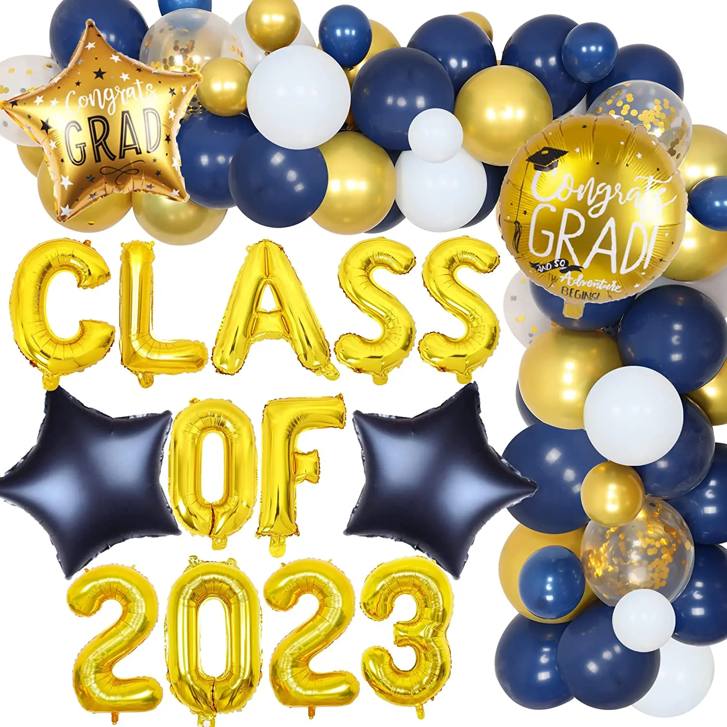 

Sursurprise-Navy Blue Gold Graduation Decorations, Balloon Garland, Class of 2023, Banner, Party Supplies, 2023