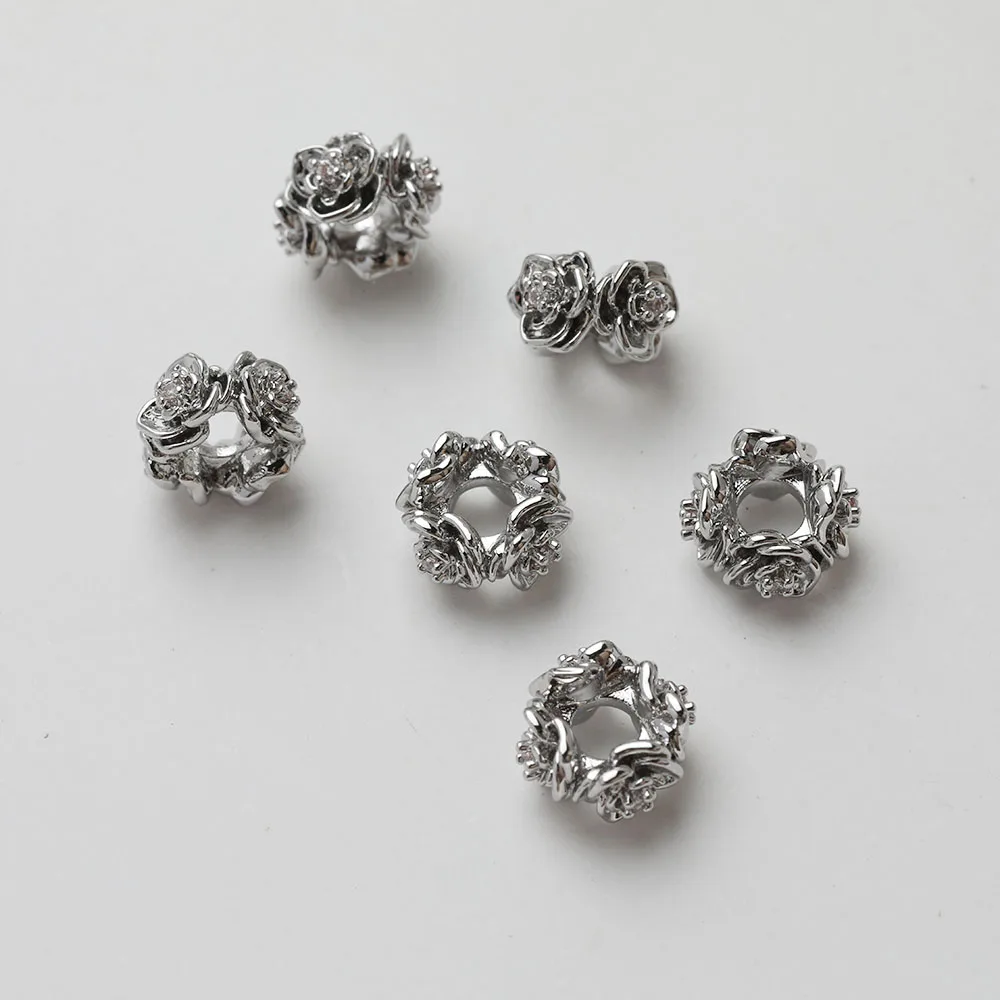 8PCS Dainty Brass Flower Shape Beads Spacer Bead for Jewelry Making Bracelet Supplies DIY 14k Gold Plated Accessory 8*5mm