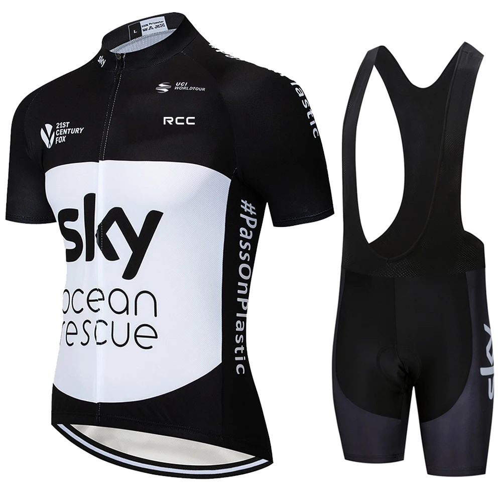 Cycling Jersey Set Cycling Jersey RCC sky Cycling Jersey Set Short Sleeve for Men's Anti-UV Bike Cycling Jersey Set Bicycle Pro Team Summer Clothing