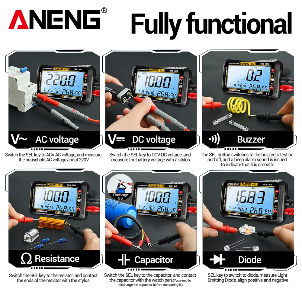 Smart Multimeter 4000 Counts Digital AC/DC Curent Voltage Resistor Measurement 3 in 1 Professional Test Tools ANENG 613