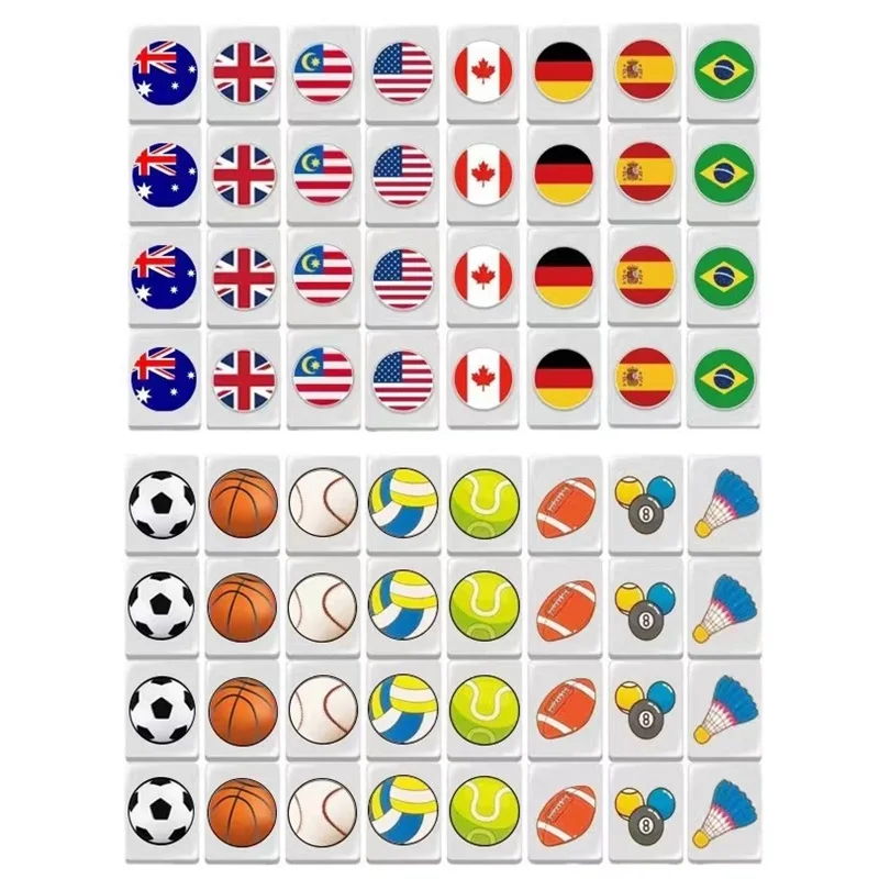 64 + 1 Seaside escape Mahjong Blocks 64 Pcs Mahjong Seaside Escape Tile Game Pattern of Flag Ball Battle Chee Chess Toys