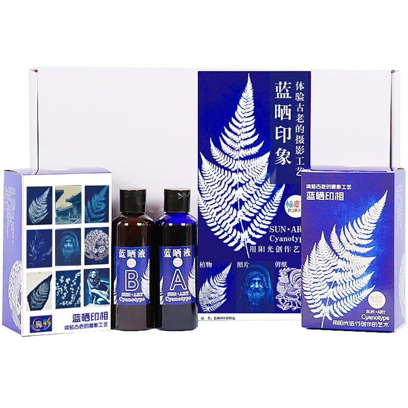 Cyanotype DIY Kit for Fabric and Wood Printmaking - Includes Liquid Solution, Sponge Brush, and Paper