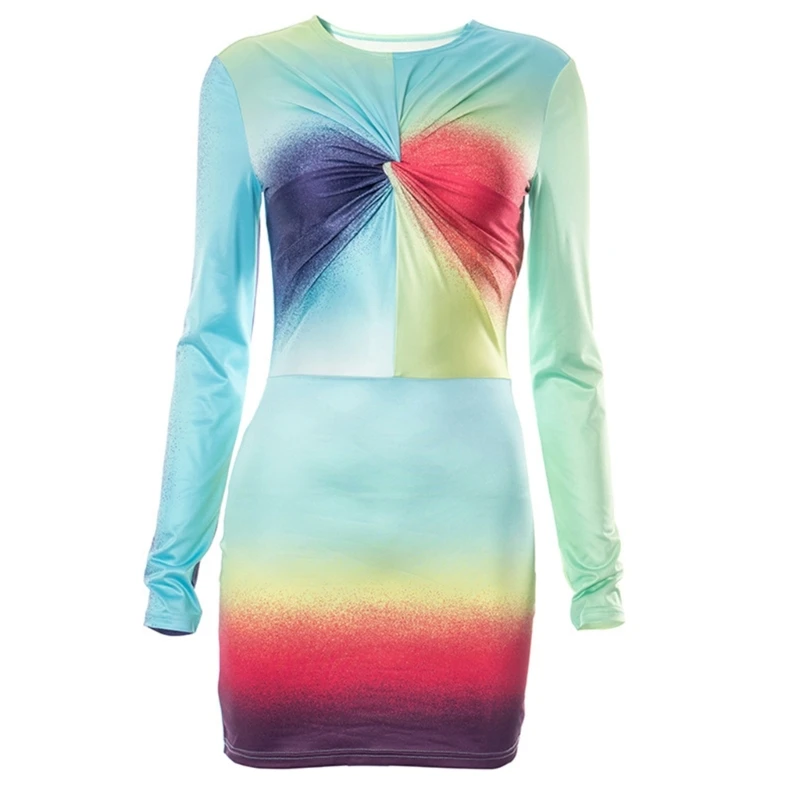 

Women's Neck Twist Front Long Sleeve Mini Bodycon Dress Sexy Pencil Dress