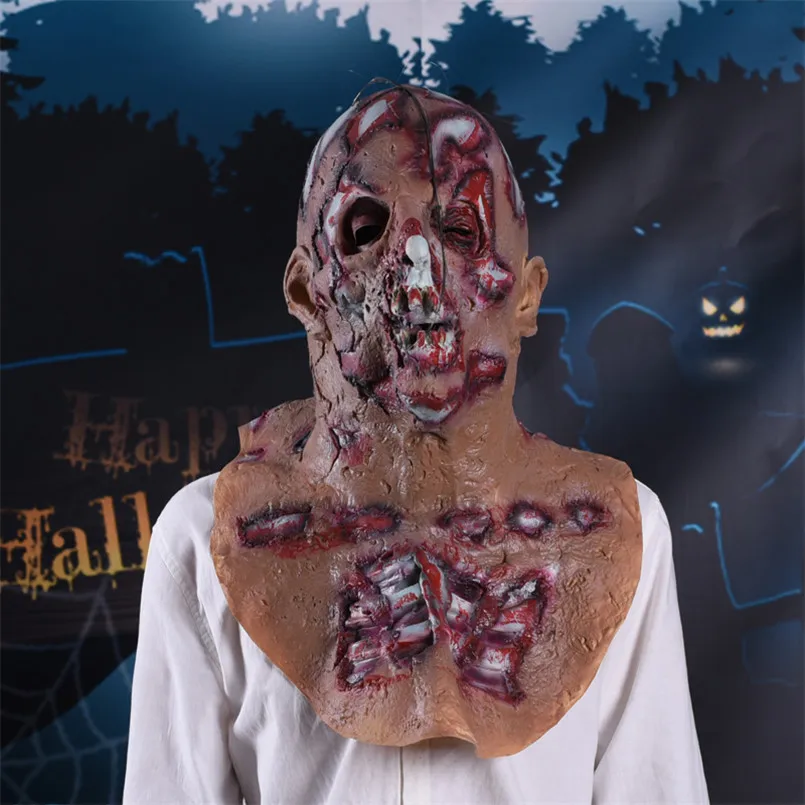 

Latex Horror Mask Terrorist Atmosphere Props Halloween Terrorist Head Set Masquerade Ghost Headgear Scary Rotten Face Zombie