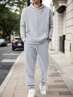 Sweat à capuche + pantalon de jogging pour hommes, couleur unie, ensemble deux pièces, à la mode, vêtements de sport décontractés en plein air, survêtement pour hommes, automne et hiver 6