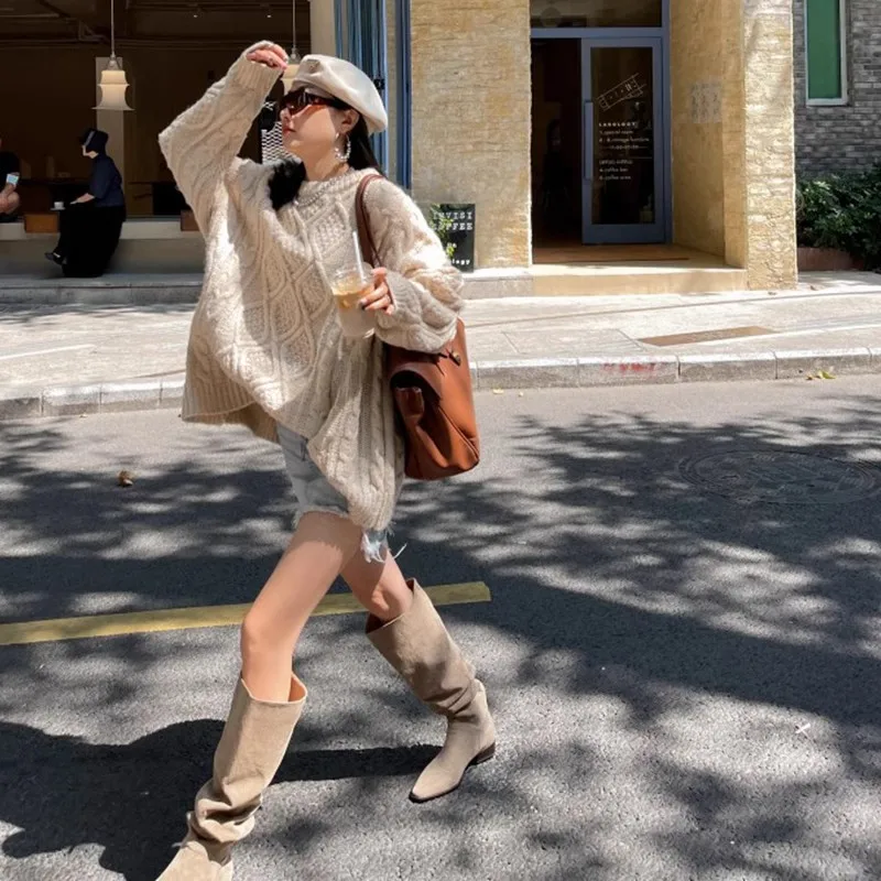 루즈핏 롱부츠 여성용 루즈핏 큰통 부츠 웨스턴 스타일 트렌디 인플루언서 인기 부츠 장화 신발 롱부츠