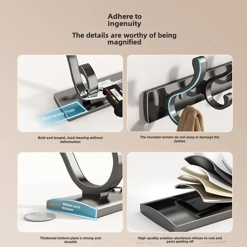 Wall-mounted Door Hooks Strong Load Bearing No-drill Aluminum Clothes Hanger Hat Hooks For Home Entrance Doorway