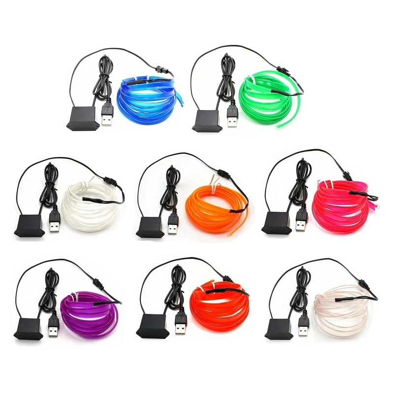 

Светодиодная лента G99F 5 м для освещения салона автомобиля, Декоративная гирлянда из проволочного троса, гибкая атмосферная неоновая лампа с USB-приводом