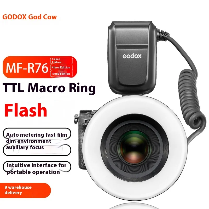 Godox MF-R76 링76 5000K 매크로 LED 링 라이트 스피드라이트 플래시 라이트 캐논 니콘 카메라 5D 6D 7D 60D 70D 80D D850용...