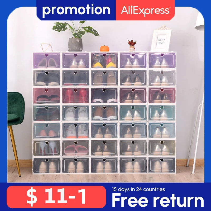 

2PCS Thickened Transparent Shoe Box Moisture-proof and Dust-proof Storage Japanese Simple Plastic Drawer Type 29X20.5X12CM